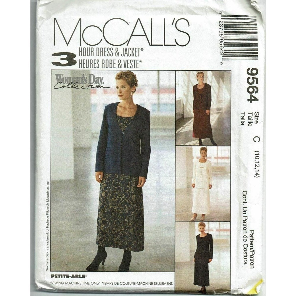 McCalls Sewing Pattern 9564 Dress Jacket Women Size 10 12 14 Uncut 90s Vintage